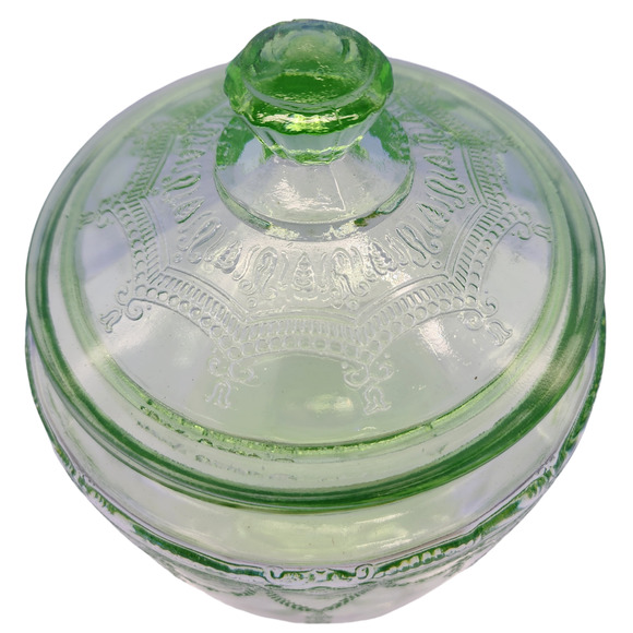 Anchor Hocking Green Uranium Glass Cameo Ballerina Biscuit Cookie Jar W/Lid - Picture 3 of 6